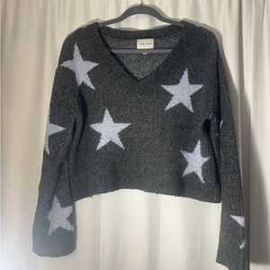 Pink Rose Charcoal Star V-Neck Sweater
